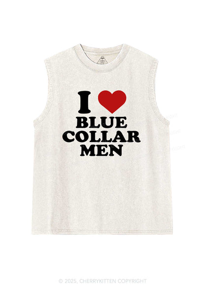 I Love Blue Collar Men Y2K Washed Muscle Tank Cherrykitten