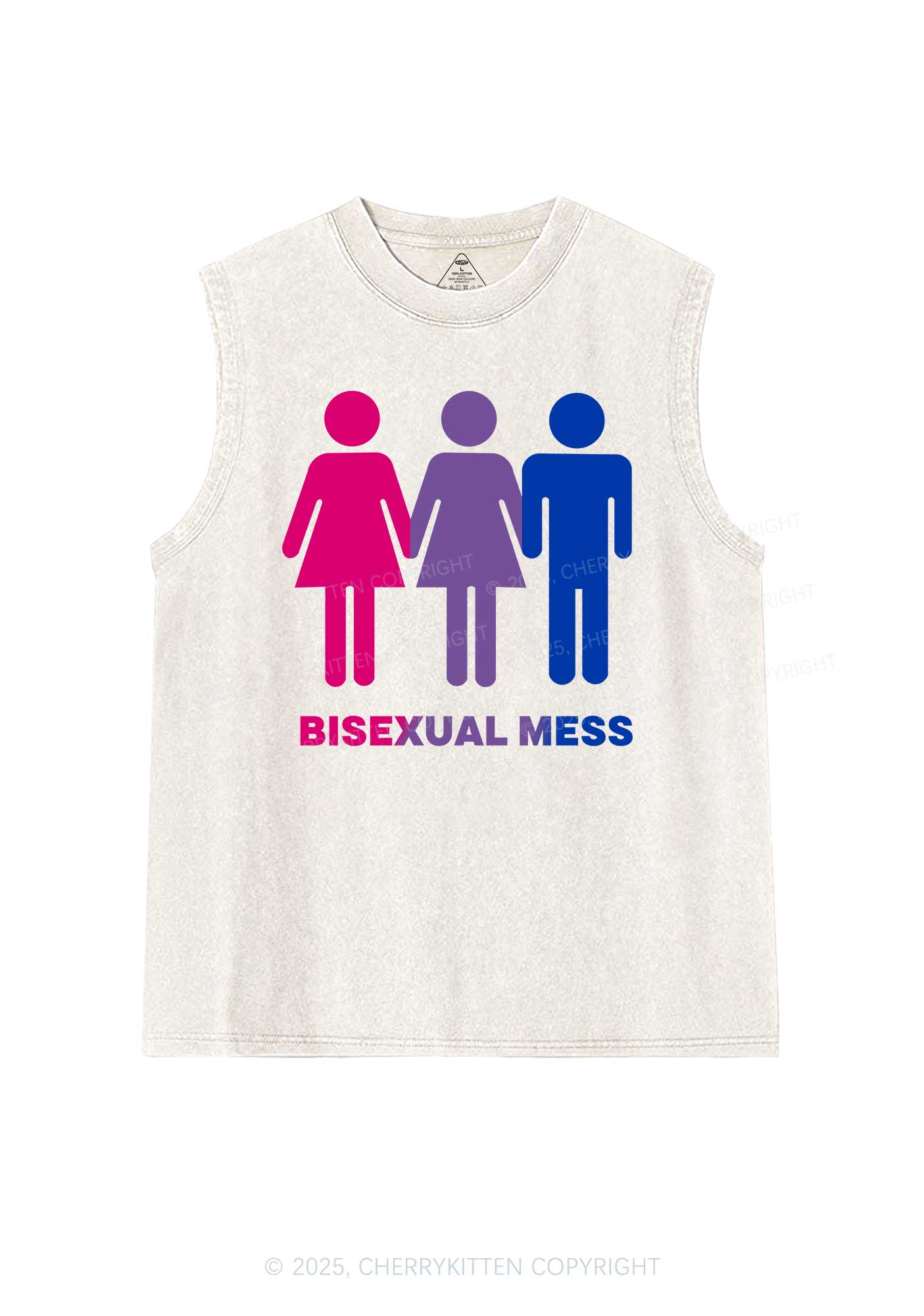 Bisexual Mess Love Pride Y2K Washed Muscle Tank Cherrykitten