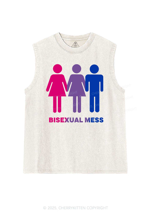 Bisexual Mess Love Pride Y2K Washed Muscle Tank Cherrykitten