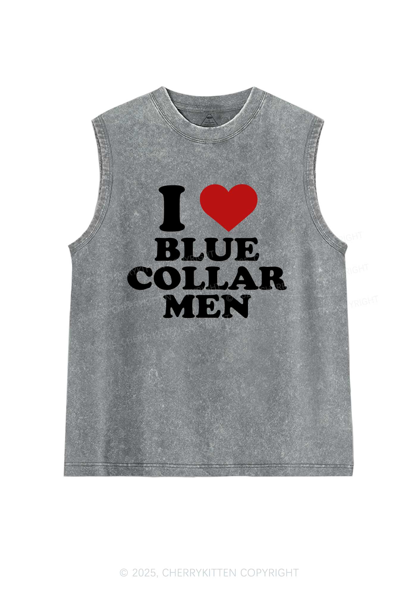 I Love Blue Collar Men Y2K Washed Muscle Tank Cherrykitten