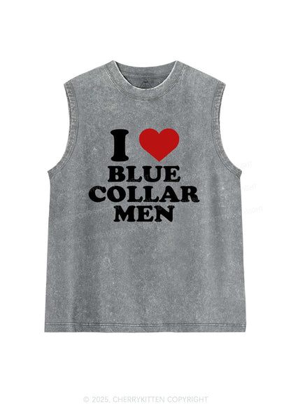 I Love Blue Collar Men Y2K Washed Muscle Tank Cherrykitten