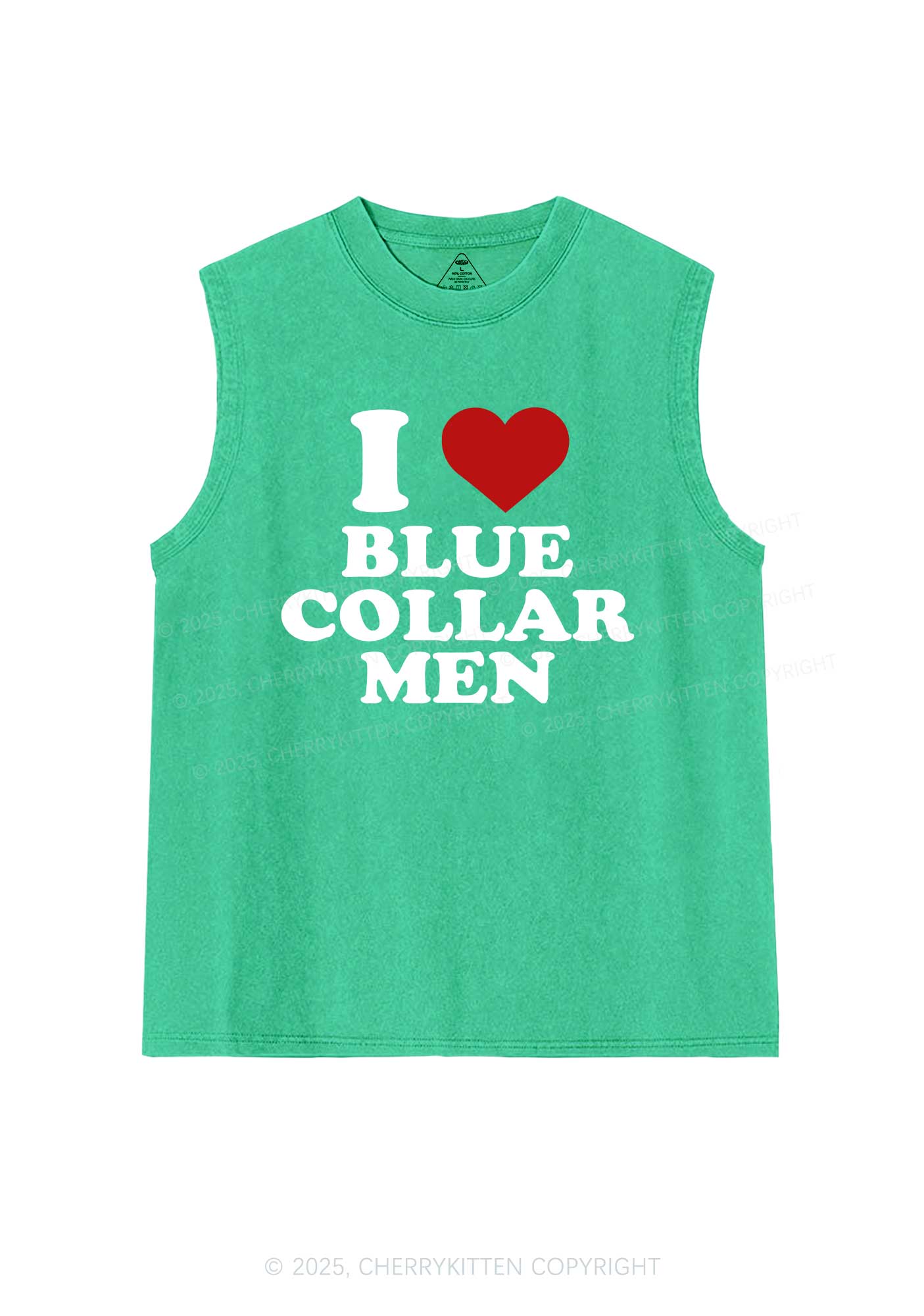 I Love Blue Collar Men Y2K Washed Muscle Tank Cherrykitten