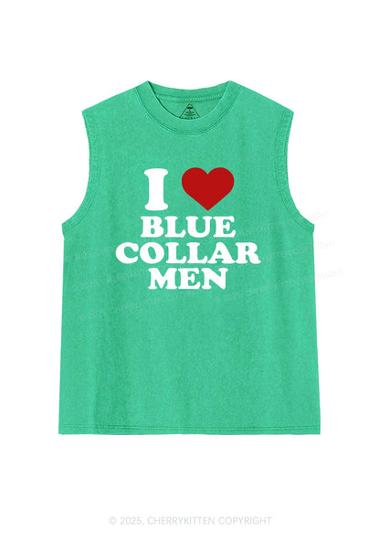 I Love Blue Collar Men Y2K Washed Muscle Tank Cherrykitten
