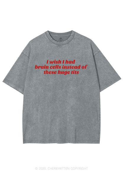 I Wish Brain Cells Y2K Shirts Washed Tee Cherrykitten