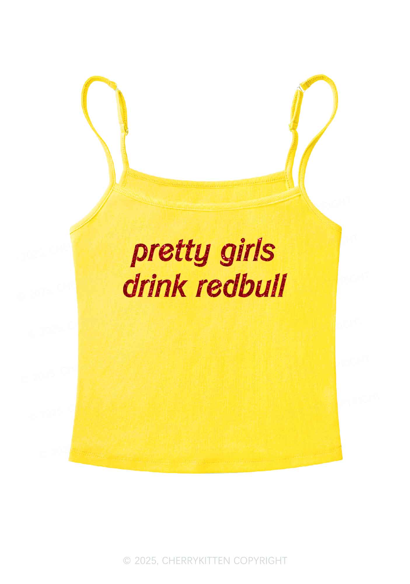 Glitter Pretty Girls Drink Redbull Y2K Spaghetti Strap Cami Cherrykitten