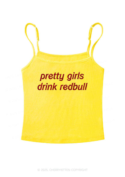Glitter Pretty Girls Drink Redbull Y2K Spaghetti Strap Cami Cherrykitten