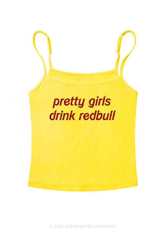 Glitter Pretty Girls Drink Redbull Y2K Spaghetti Strap Cami Cherrykitten