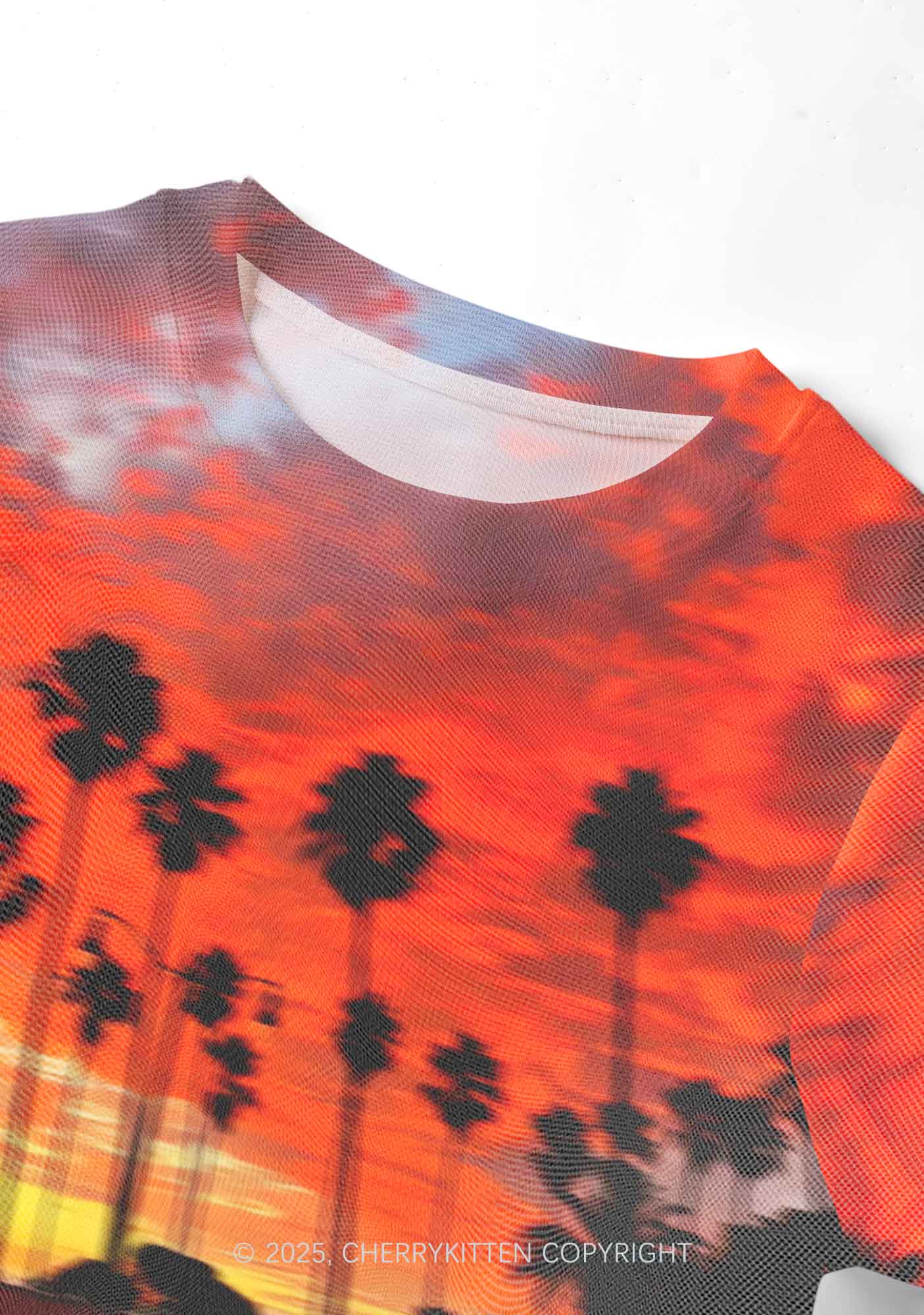 Sunset Palms Y2K Mesh Crop Top Cherrykitten
