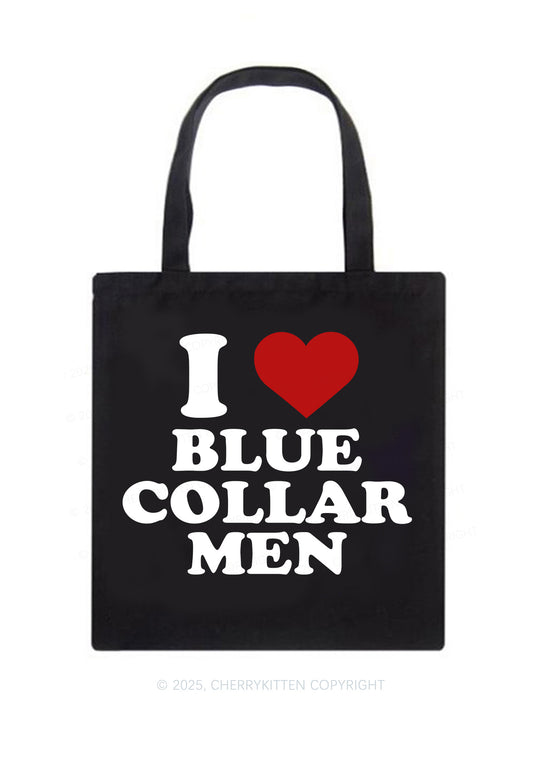I Love Blue Collar Men Y2K Canvas Tote Bag Cherrykitten
