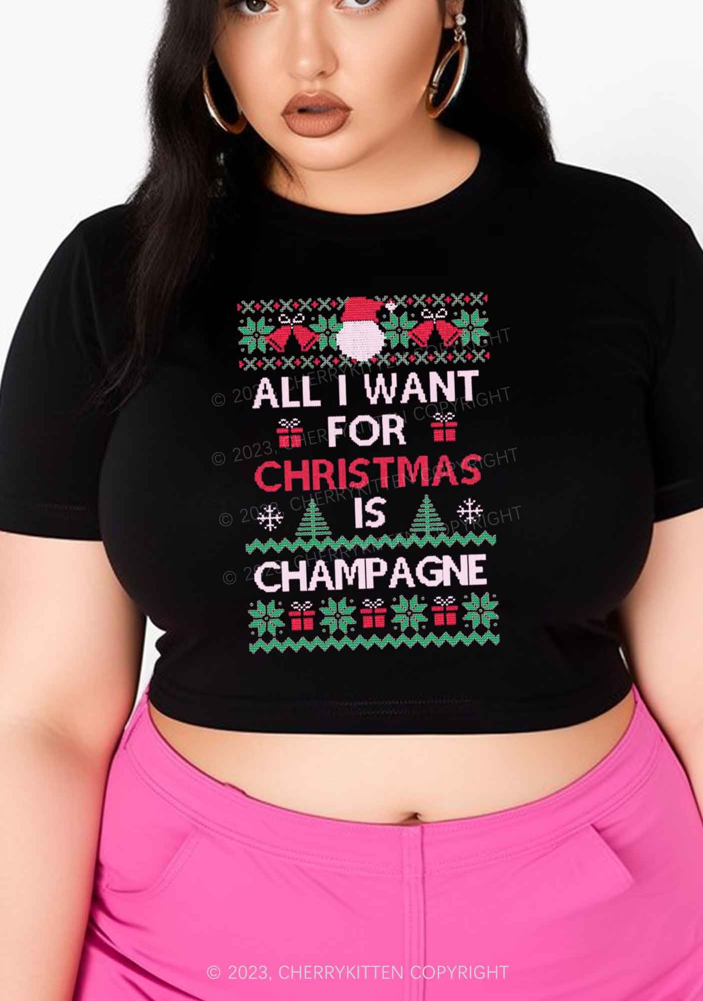 All I Want For Christmas Is Champagne Y2K Baby Tee Cherrykitten