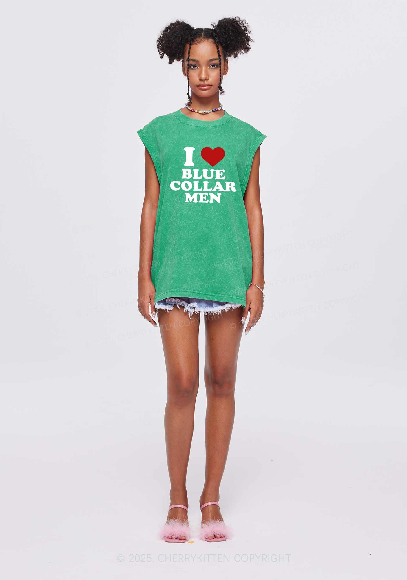 I Love Blue Collar Men Y2K Washed Muscle Tank Cherrykitten