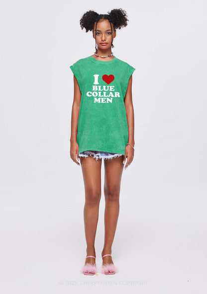 I Love Blue Collar Men Y2K Washed Muscle Tank Cherrykitten