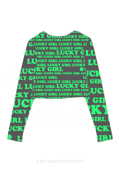 Lucky Girl Y2K Mesh Long Sleeve Crop Top Cherrykitten
