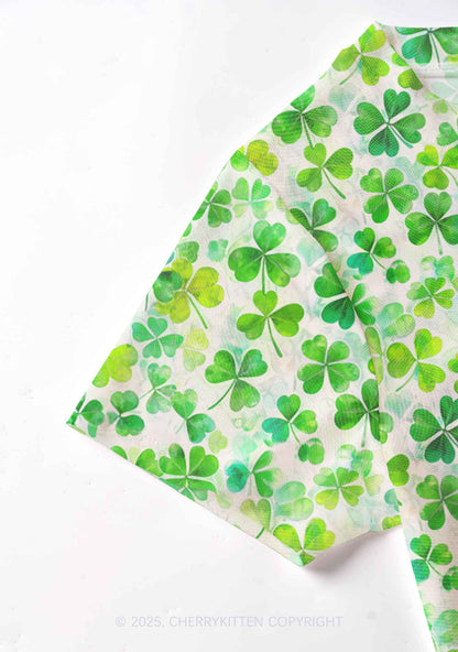 Green Shamrock Y2K Mesh Crop Top Cherrykitten