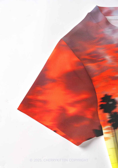 Sunset Palms Y2K Mesh Crop Top Cherrykitten