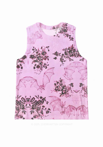 Pink Bat Y2K Mesh Muscle Tank Cherrykitten
