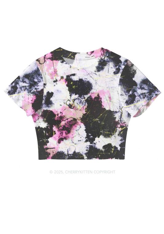 Ink Graffiti Y2K Mesh Crop Top Cherrykitten