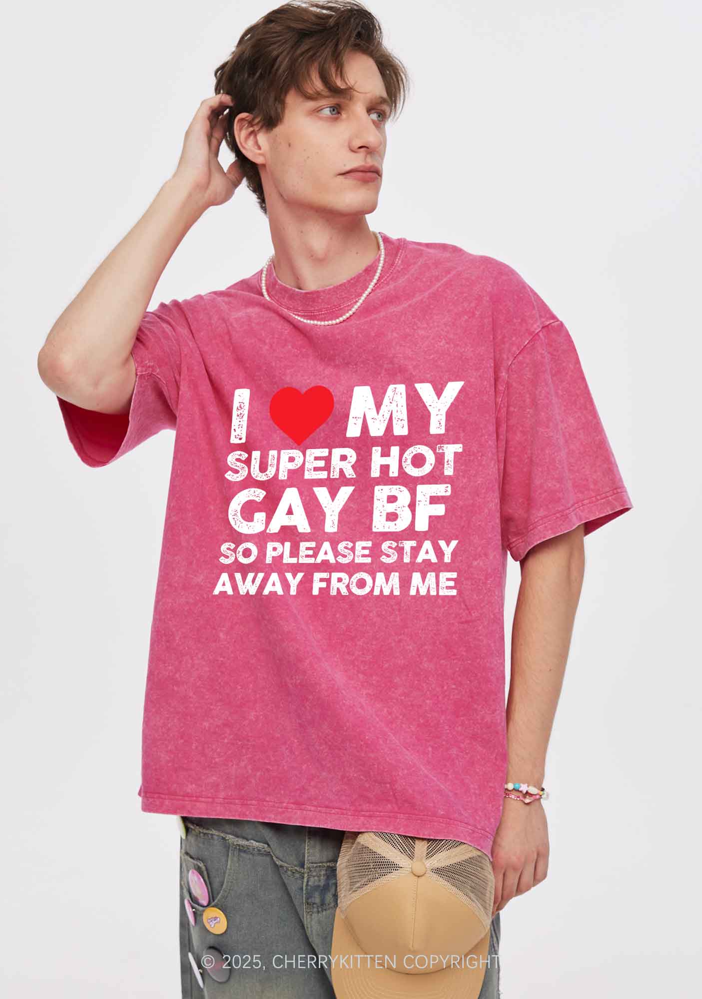 I Love My Hot BF Pride Y2K Shirts Washed Tee Cherrykitten