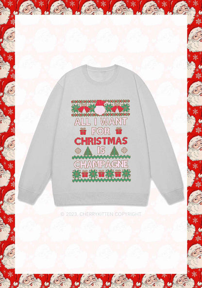 All I Want For Christmas Is Champagne Y2K Sweatshirt Cherrykitten