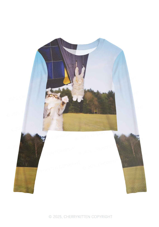 Kitten Camping Y2K Mesh Long Sleeve Crop Top Cherrykitten