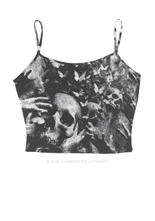 Halloween Gothic Skull Y2K Mesh Cami Tank Cherrykitten