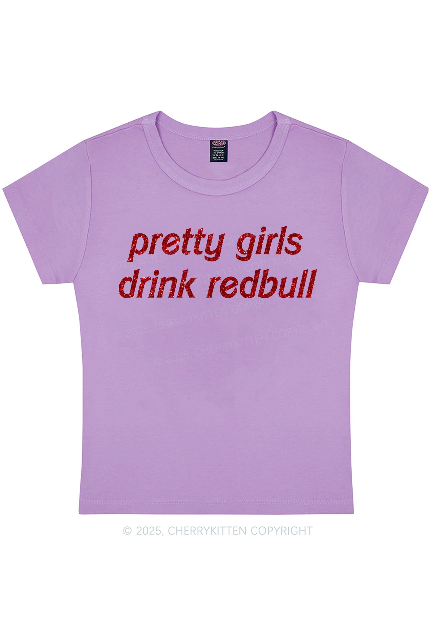 Glitter Pretty Girls Drink Redbull Y2K Baby Tee Cherrykitten