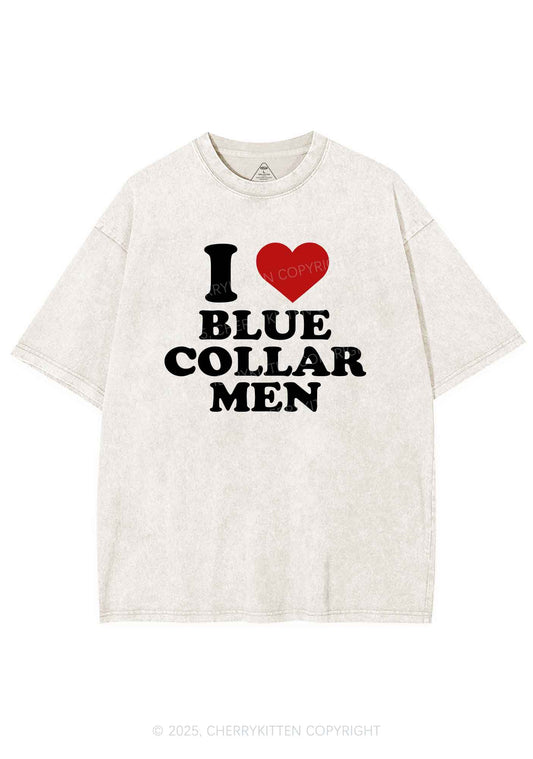 I Love Blue Collar Men Y2K Shirts Washed Tee Cherrykitten