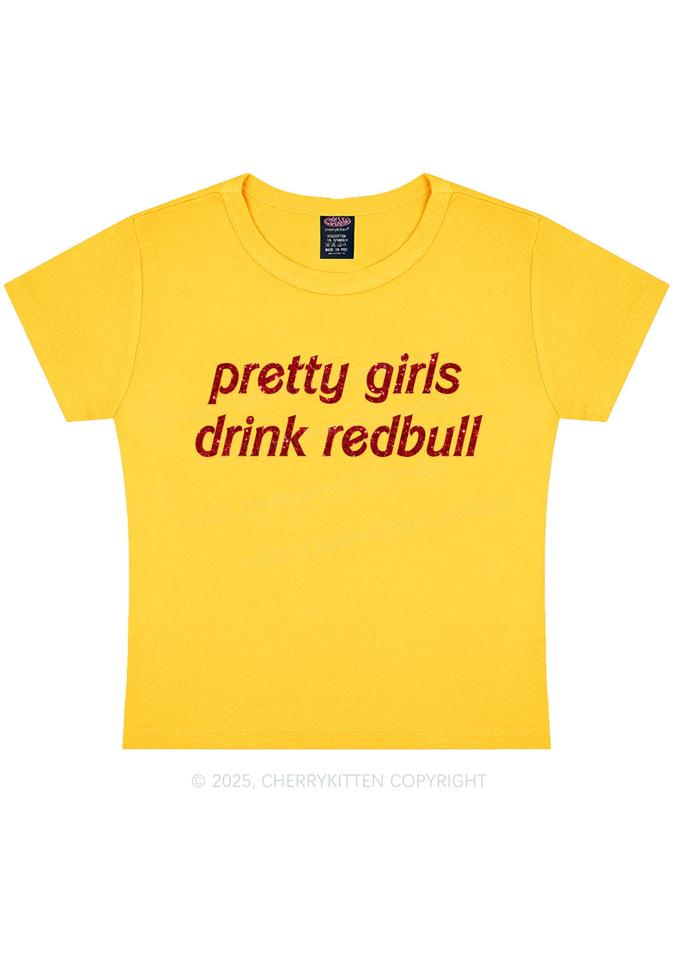 Glitter Pretty Girls Drink Redbull Y2K Baby Tee Cherrykitten