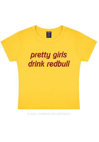 Glitter Pretty Girls Drink Redbull Y2K Baby Tee Cherrykitten