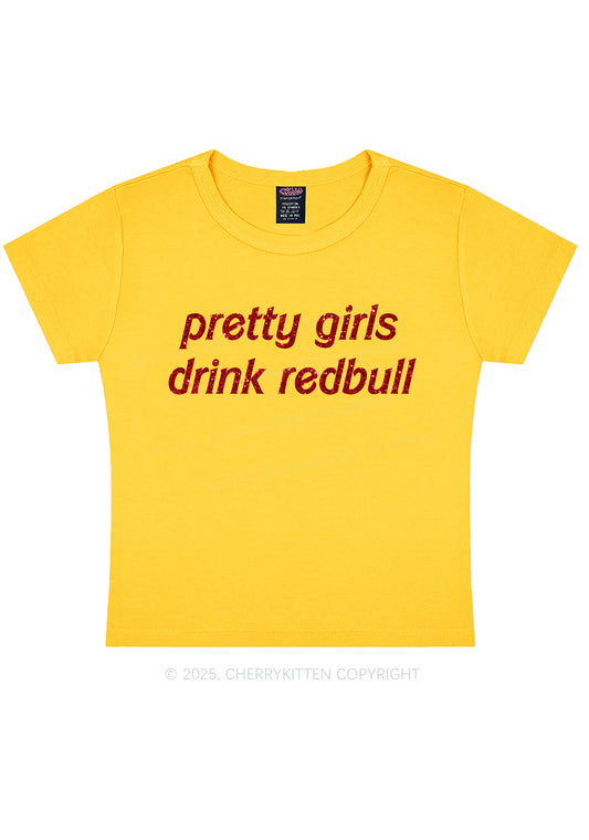 Glitter Pretty Girls Drink Redbull Y2K Baby Tee Cherrykitten