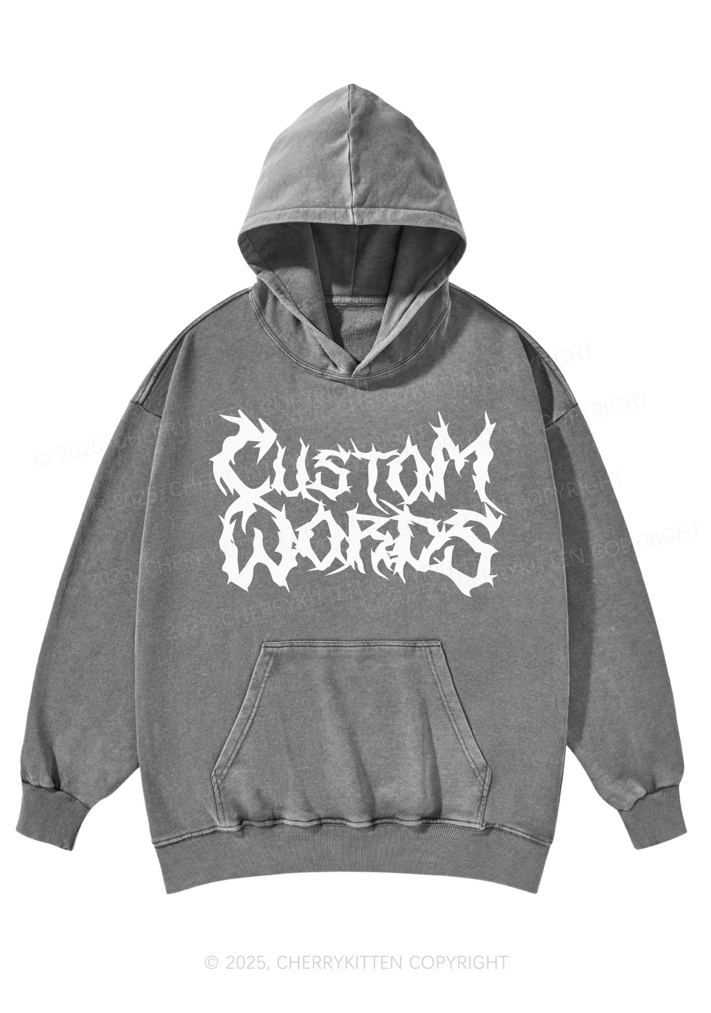 Custom Text Punk Font Y2K Washed Hoodie Cherrykitten