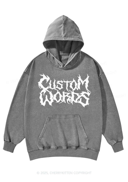 Custom Text Punk Font Y2K Washed Hoodie Cherrykitten