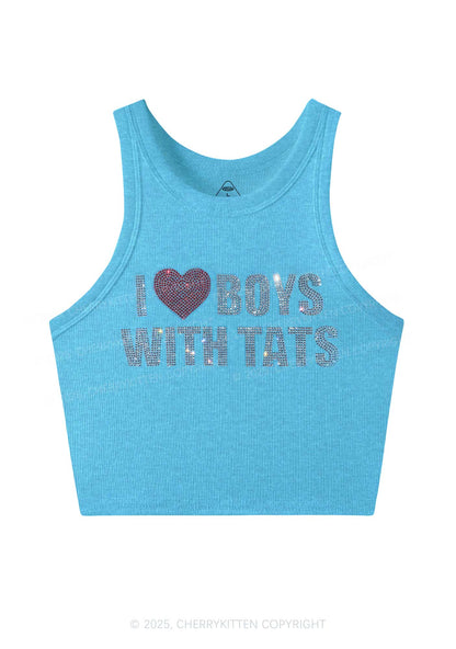 Rhinestone I Love Boys With Tats Y2K Crop Tank Top Cherrykitten