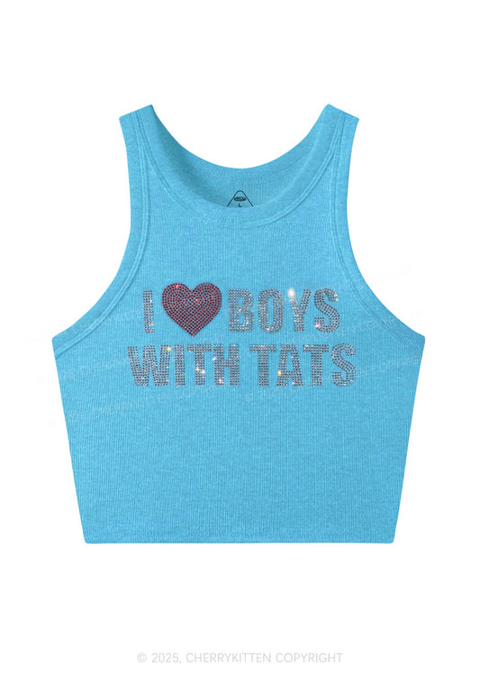 Rhinestone I Love Boys With Tats Y2K Crop Tank Top Cherrykitten