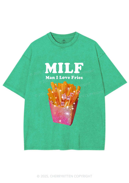 Man I Love Fries Y2K Shirts Washed Tee Cherrykitten
