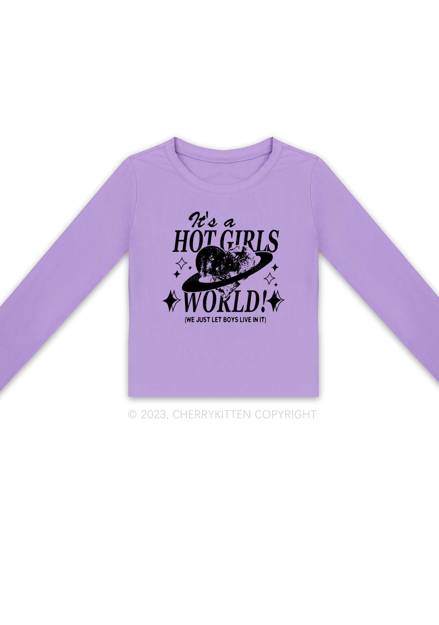 It's A Hot Girls World Y2K Long Sleeve Crop Top Cherrykitten