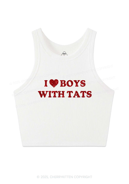 Glitter I Love Boys With Tats Y2K Crop Tank Top Cherrykitten
