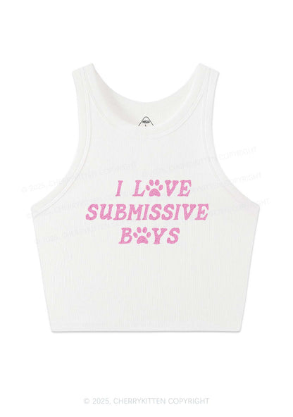 Glitter I Love S Boys Y2K Crop Tank Top Cherrykitten