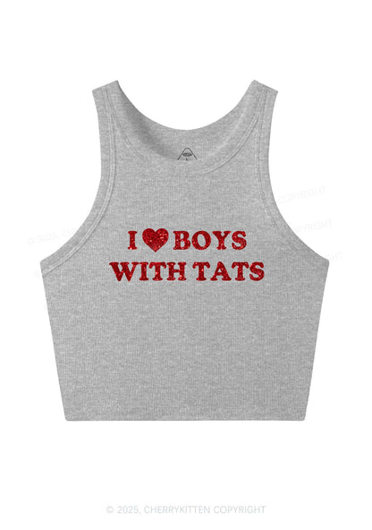 Glitter I Love Boys With Tats Y2K Crop Tank Top Cherrykitten