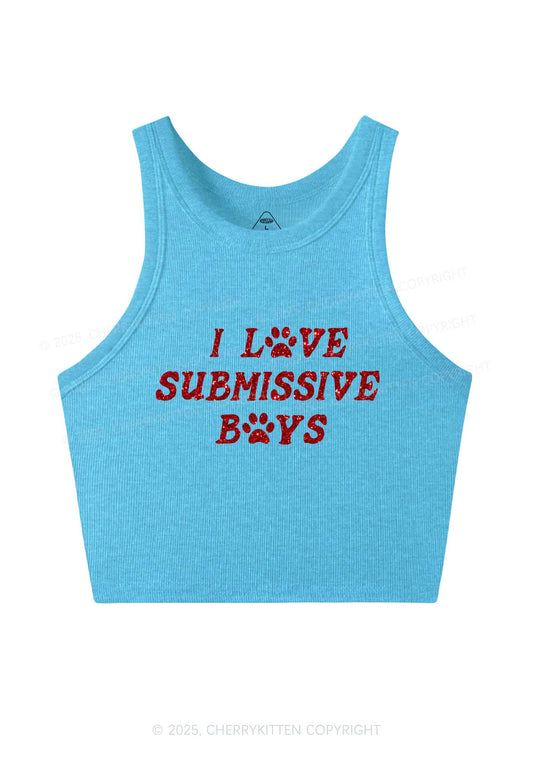 Glitter I Love S Boys Y2K Crop Tank Top Cherrykitten