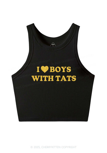 Glitter I Love Boys With Tats Y2K Crop Tank Top Cherrykitten