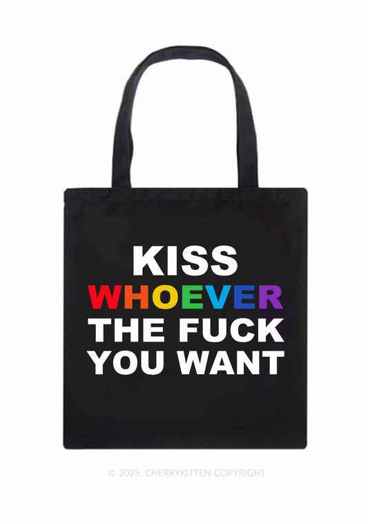 Kiss Whoever You Want Pride Y2K Canvas Tote Bag Cherrykitten