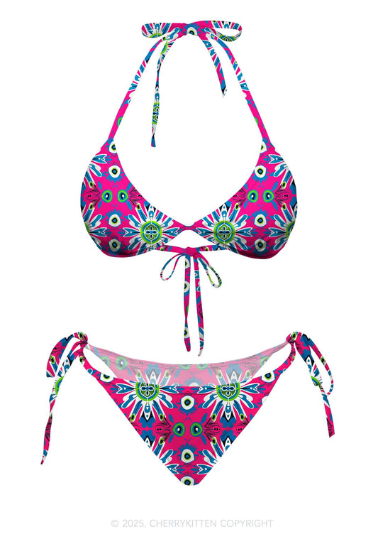 Colorful Symmetric Blooms Y2K Print Bikini Set Cherrykitten