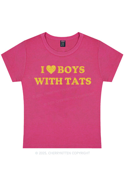 Glitter I Love Boys With Tats Y2K Baby Tee Cherrykitten