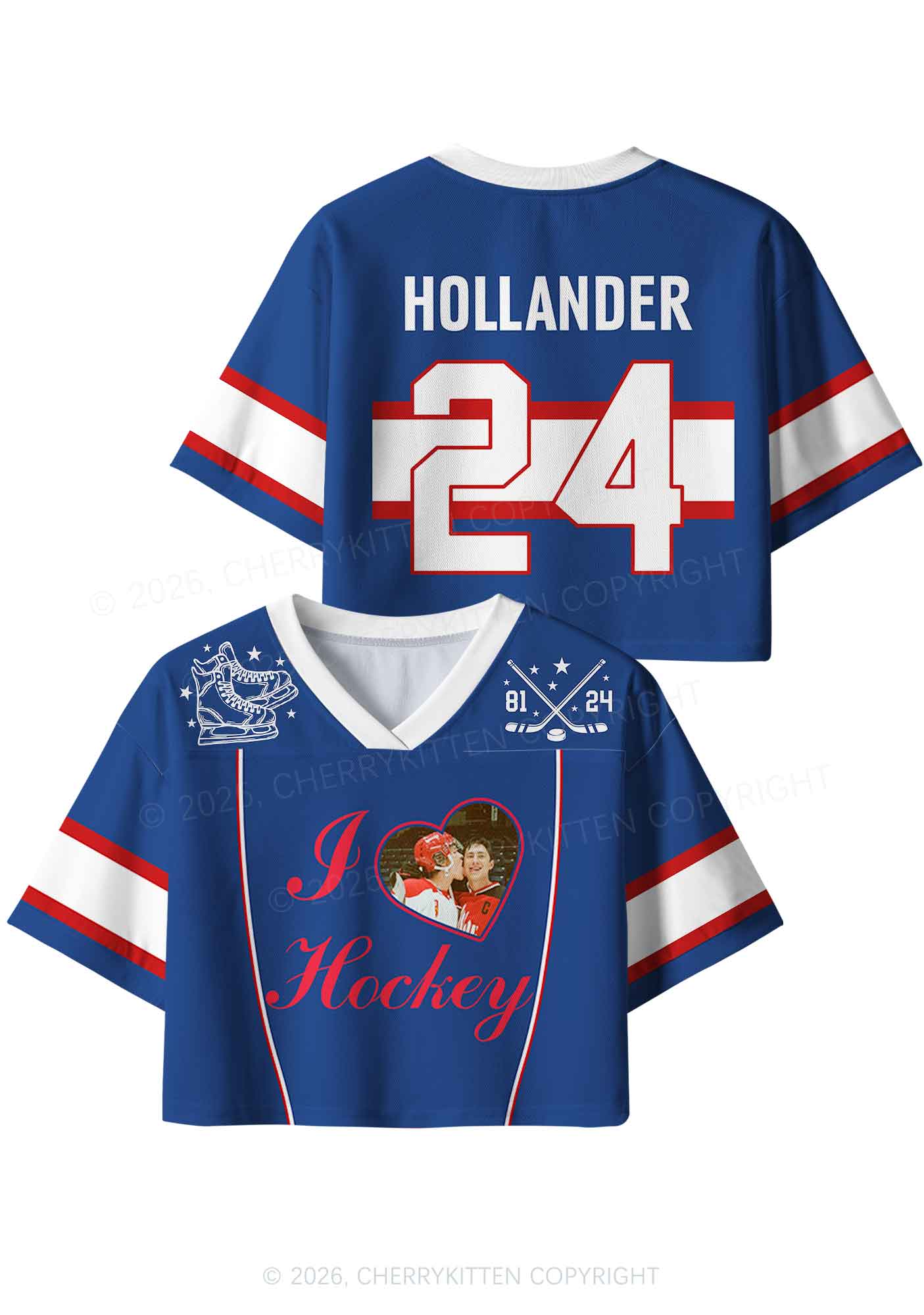 Blue I Love Hockey HR Y2K Crop Sport Jersey Shirts Cherrykitten