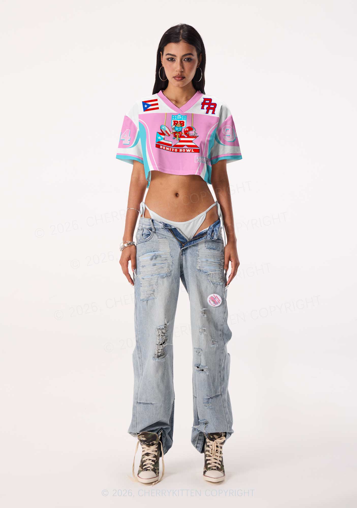 Pink Frog Y2K Crop Sport Jersey Shirts Cherrykitten