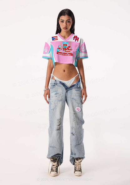 Pink Frog Y2K Crop Sport Jersey Shirts Cherrykitten