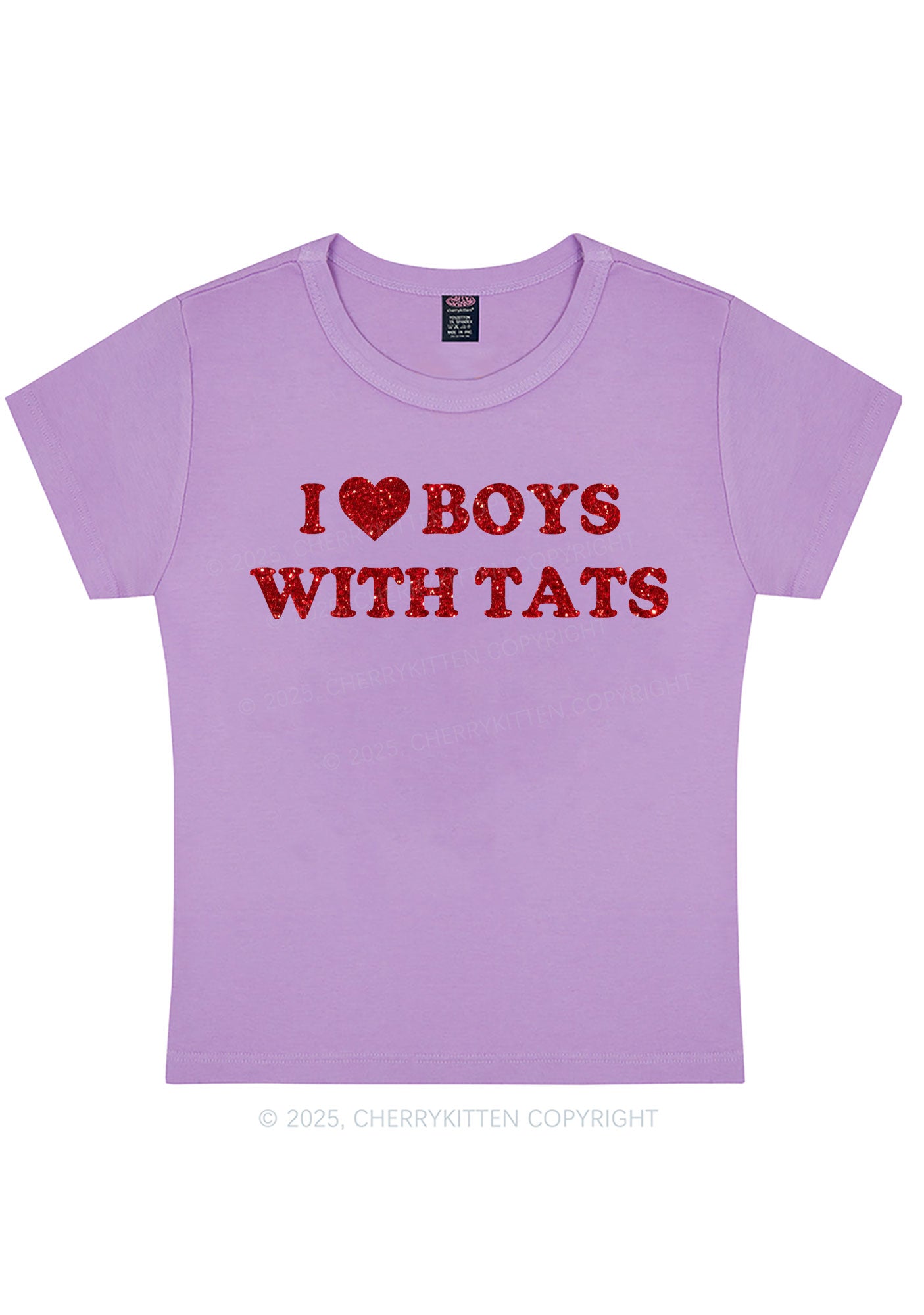 Glitter I Love Boys With Tats Y2K Baby Tee Cherrykitten