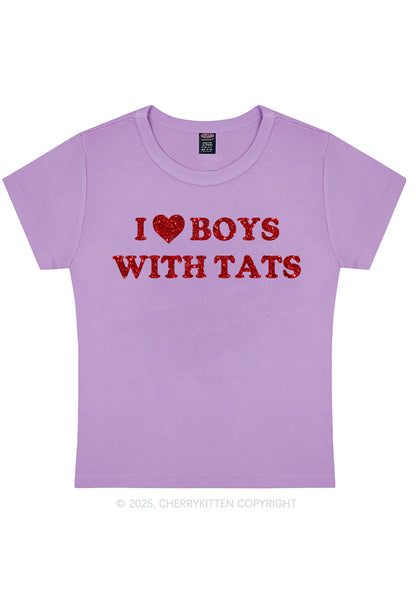 Glitter I Love Boys With Tats Y2K Baby Tee Cherrykitten