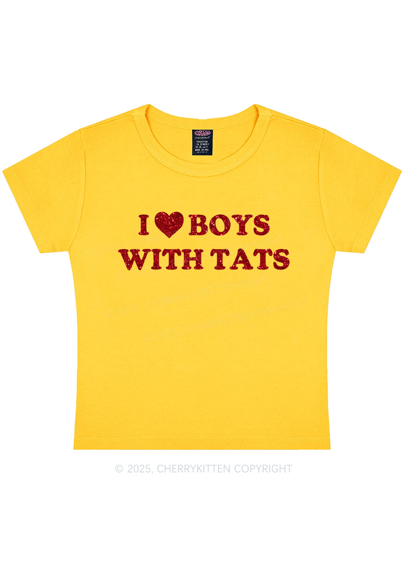 Glitter I Love Boys With Tats Y2K Baby Tee Cherrykitten